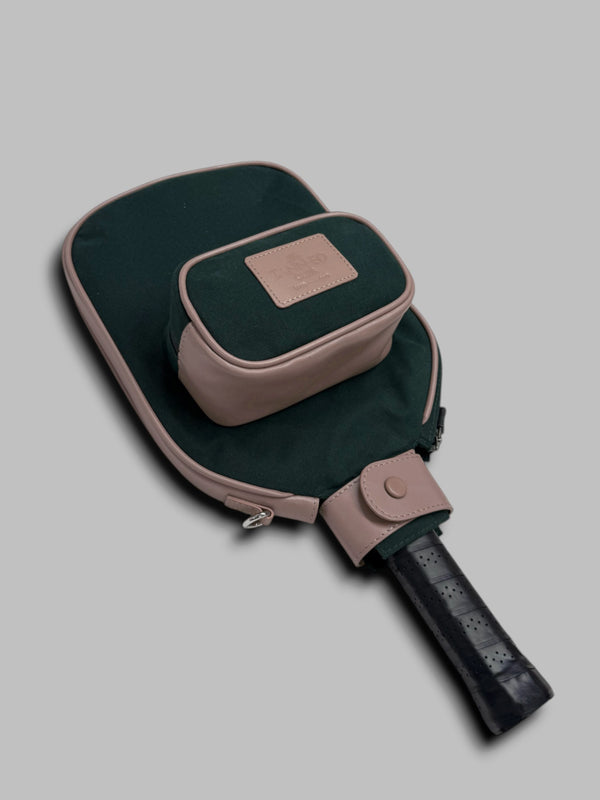 PICKLEBALL RACQUET CASE - Green Canvas & Dusty Rose