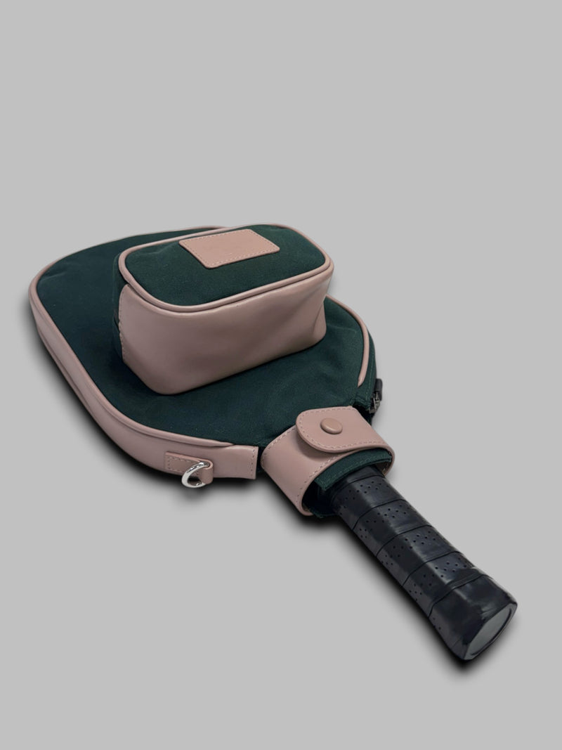 PICKLEBALL RACQUET CASE - Green Canvas & Dusty Rose