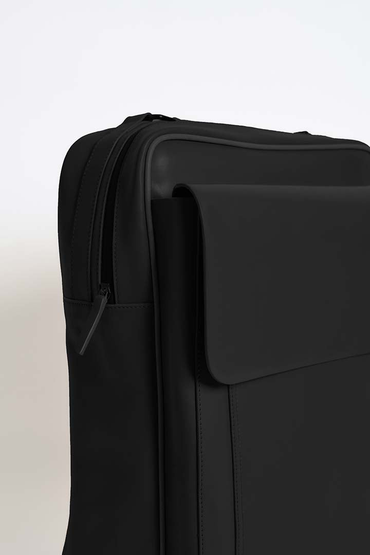 Laptop Work Backpack in Pure Black Leather with multiple compartments