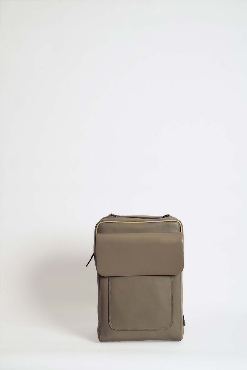 Laptop Work Backpack in Grey Beige colour crafted in pure Leather with multiple compartments