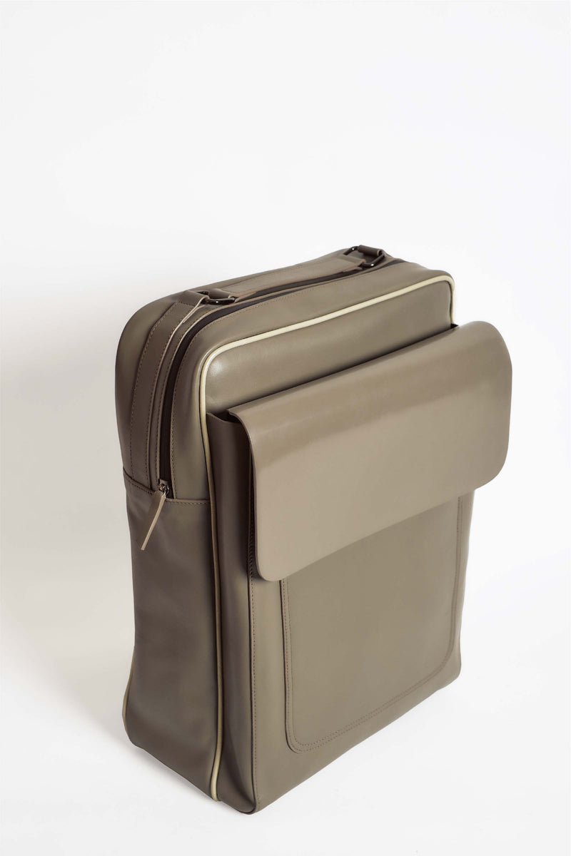 Laptop Work Backpack in Grey Beige colour crafted in pure Leather with multiple compartments